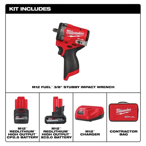 Milwaukee 2563-20 M12 FUEL Stubby 3/8" Impact Wrench Kit - Image 2