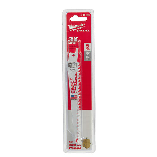 Milwaukee 6" x 5 TPI Wood Cutting Sawzall Blades - Image 1