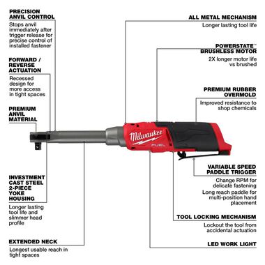Milwaukee 2569-20 3/8" Extended Reach High Speed Ratchet (Tool Only) - Image 2