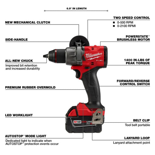 Milwaukee 2904-22 M18 FUEL 1/2" Hammer Drill/Driver Kit - Image 2