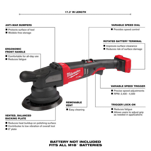 Milwaukee 2685-20 M18 FUEL 21mm Random Orbital Polisher (Tool Only) - Image 2