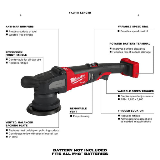 Milwaukee 2684-20 M18 FUEL 15mm Random Orbital Polisher (Tool Only) - Image 2