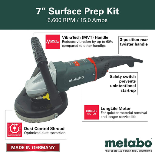 Metabo W24-230 7" Surface Prep Kit Angle Grinder (US606467800) - Image 2