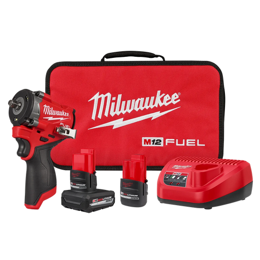 Milwaukee 2563-20 M12 FUEL Stubby 3/8" Impact Wrench Kit - Image 1